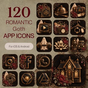 Ikonpaket för romantiska gotiska Halloween-appar | 120 vintage-appikoner | Android och iOS
