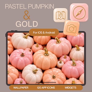 Pastellpumpa och guld hösttemapaket, bakgrundsbilder, ikoner, widgets (iOS och Android)