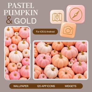 Pastel Pumpkin and Gold Fall Theme Bundle, Wallpapers, App Icons, Widgets (iOS & Android)