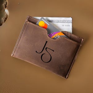 Tarjetero de cuero, billetera delgada con iniciales personalizadas, bloqueo RFID, diseño minimalista y delgado