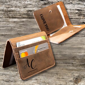 Cartera de cuero, Cartera de cuero cosida a mano, Cartera grabada, Cartera plegable personalizada, Cartera hecha a mano