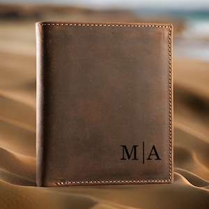 Cartera de cuero personalizada de tres pliegues para hombre, hecha a mano en cuero Crazy Horse de grano completo, perfecta para el Día del Padre, regalos de cumpleaños