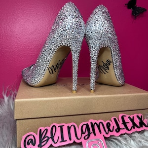 Custom All Bling Heels – Personalized Rhinestone Heels with Name on Back, Sparkly Custom High Heels, Bling Wedding Shoes, Customizable Glam