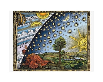 Camille Flammarion Renaissance Woodcut Engraving - 1888 Astronomy Art Print, Vintage Wall Decor, Home Office Decoration,