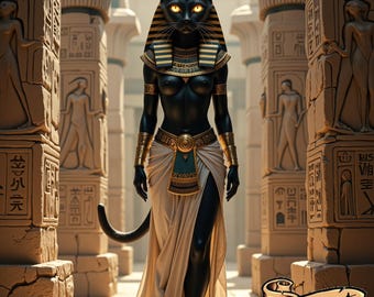 バステト - 古代エジプトの猫の女神、バステト、エジプト、青い