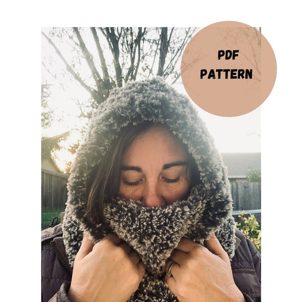 Knit cowl pattern,Hooded Cowl, Faux Fur Hood , ski hood, Knitted hooded cowl, balaclava, hooded ski mask, Hideaway hooded cowl , PDF PATTERN