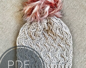 Wisteria Beanie PDF pattern, cable knit, knitted beanie pattern, chunky knit beanie pattern, PDF download