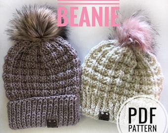 Magnolia beanie Pdf pattern, knitting pattern, beanie pattern, beginner knit pattern, Folded brim beanie pattern, PDF download