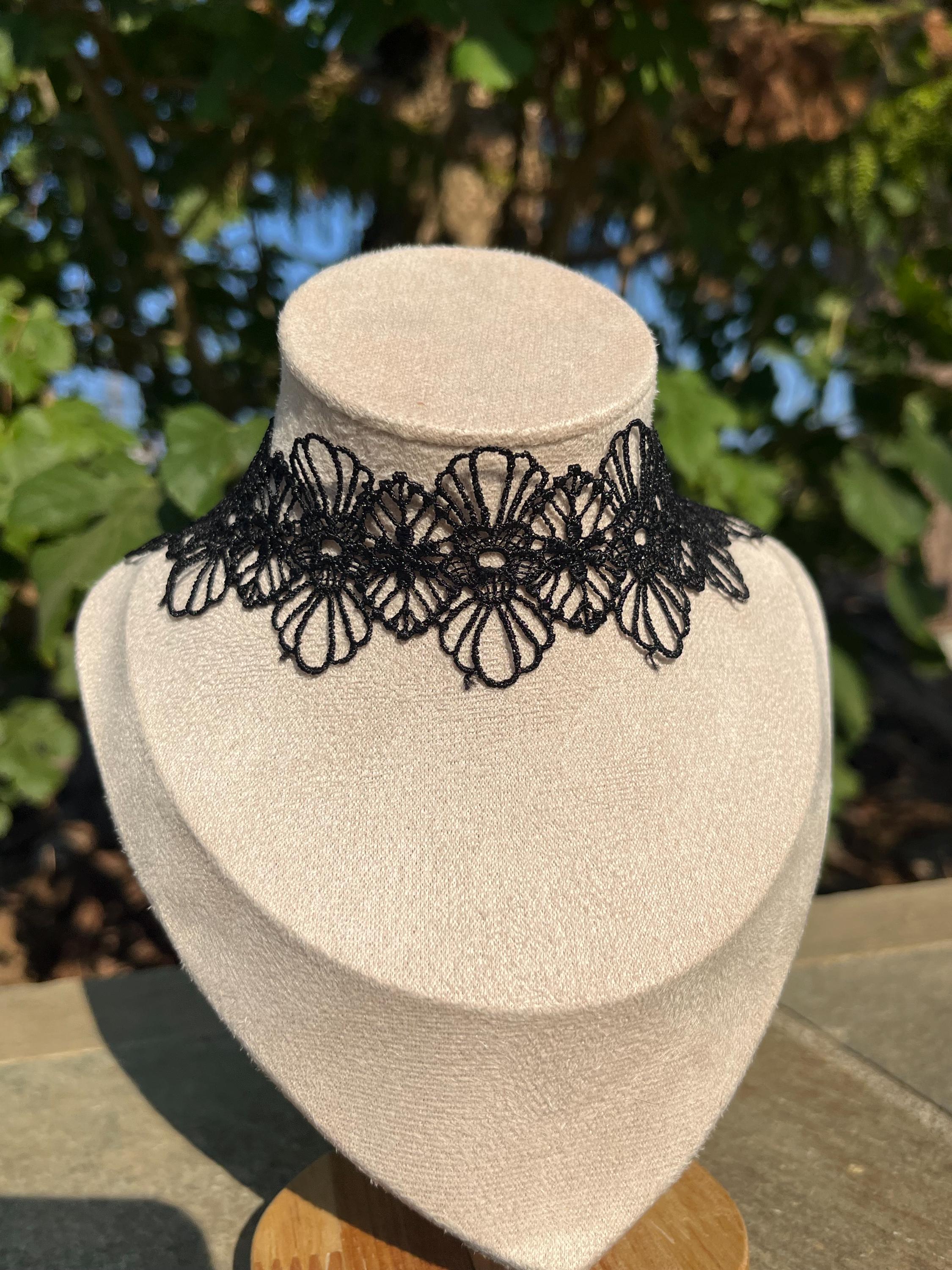 Elegant Black Lace Flower Choker Necklace Gothic Floral Statement ...