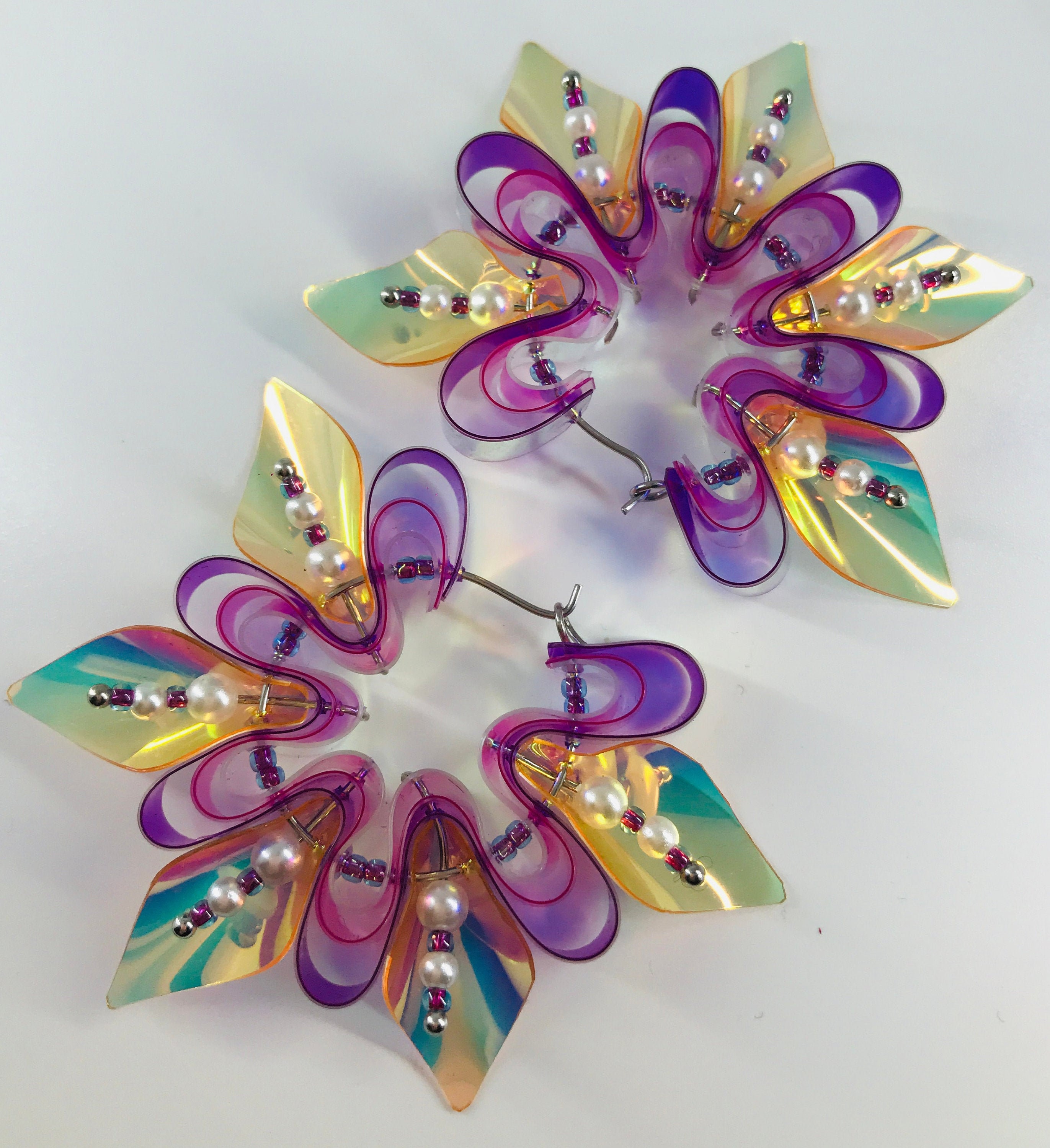 Lilith in Autumn Hoops Iridescent Earrings/unique festival accessories/floral jewelry/fairy costume/drag performer/summer earrings