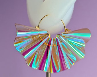 Iridescent Vinyl Ruffle Hoop Earrings: lightweight earrings, multiple color options