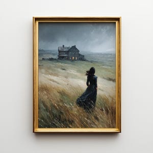 The Haunting on the Moors, Wuthering Heights Inspired Oil Painting, Gothic Romantic Wall Art, Literary Fine Art Print, Gift for Book Lovers