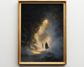 Orpheus and Eurydice Oil Painting, Greek Myth Romantic Wall Decor, Classical Tragic Scene, Framed Fine Art Gift for Literature Lovers