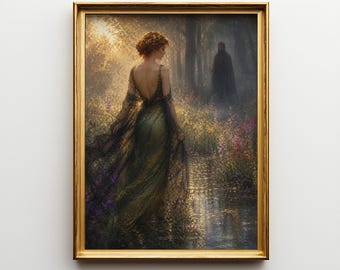 Persephone Oil Painting Print, Greek Mythology Wall Art, Romantic Literary Print, Dark Academia Framed Book Lover Gift