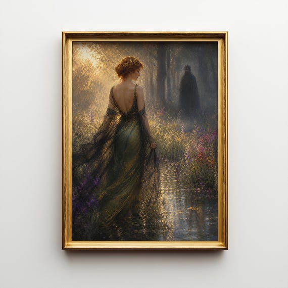 Persephone Oil Painting Print, Greek Mythology Wall Art, Romantic Literary Print, Dark Academia Framed Book Lover Gift