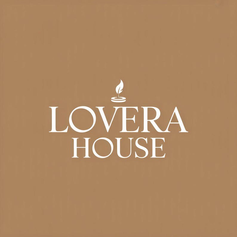 May include: A logo on a brown background. The logo features the words "LOVERA HOUSE" in a serif font. Above the text is a white graphic of a flame above a horizontal line.