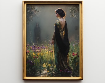 Persephone and Hades Oil Painting Print, Greek Myth Spring Rebirth Scene Poster, Romantic Classical Wall Decor, Framed Fine Art Gift