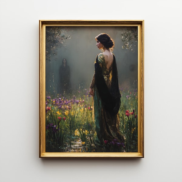 Persephone and Hades Oil Painting Print, Greek Myth Spring Rebirth Scene Poster, Romantic Classical Wall Decor, Framed Fine Art Gift