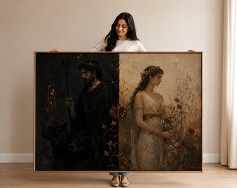Hades and Persephone Wall Art, Mythology Diptych Print, Dark Academia Decor, Greek Goddess Painting, Large Unframed Artwork
