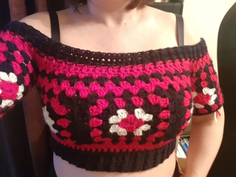 Retro Granny Square crochet sweater/croptop pattern image 5