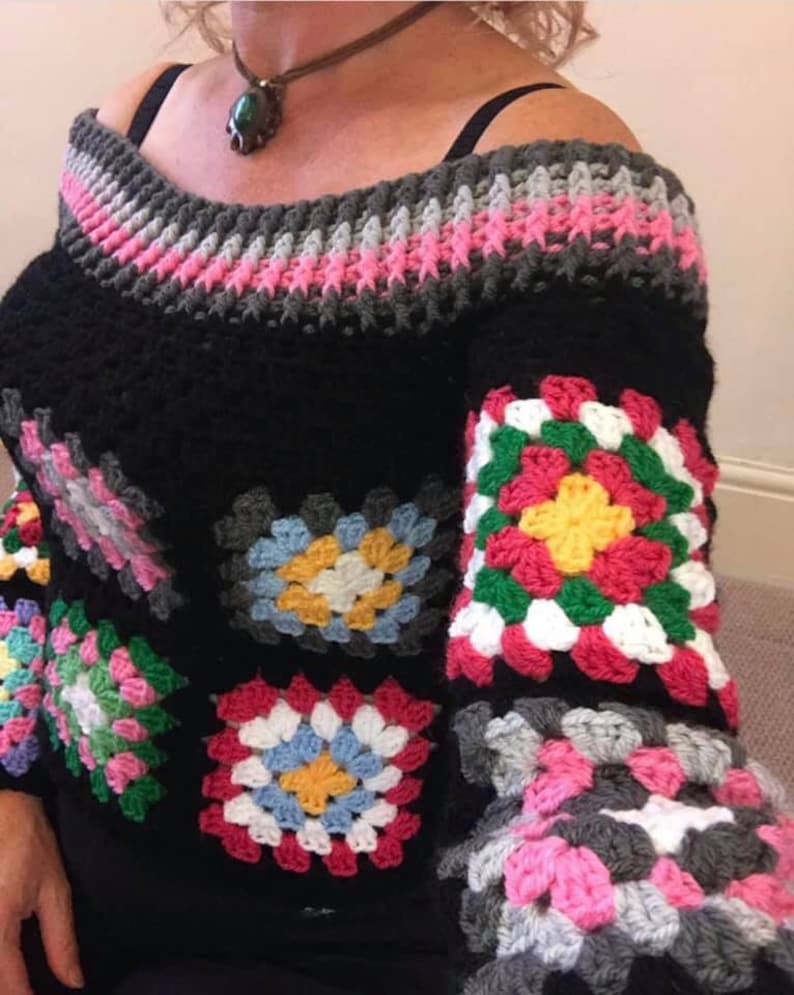 Retro Granny Square crochet sweater/croptop pattern image 4