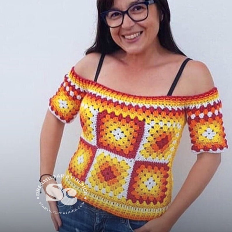Retro Granny Square crochet sweater/croptop pattern image 2