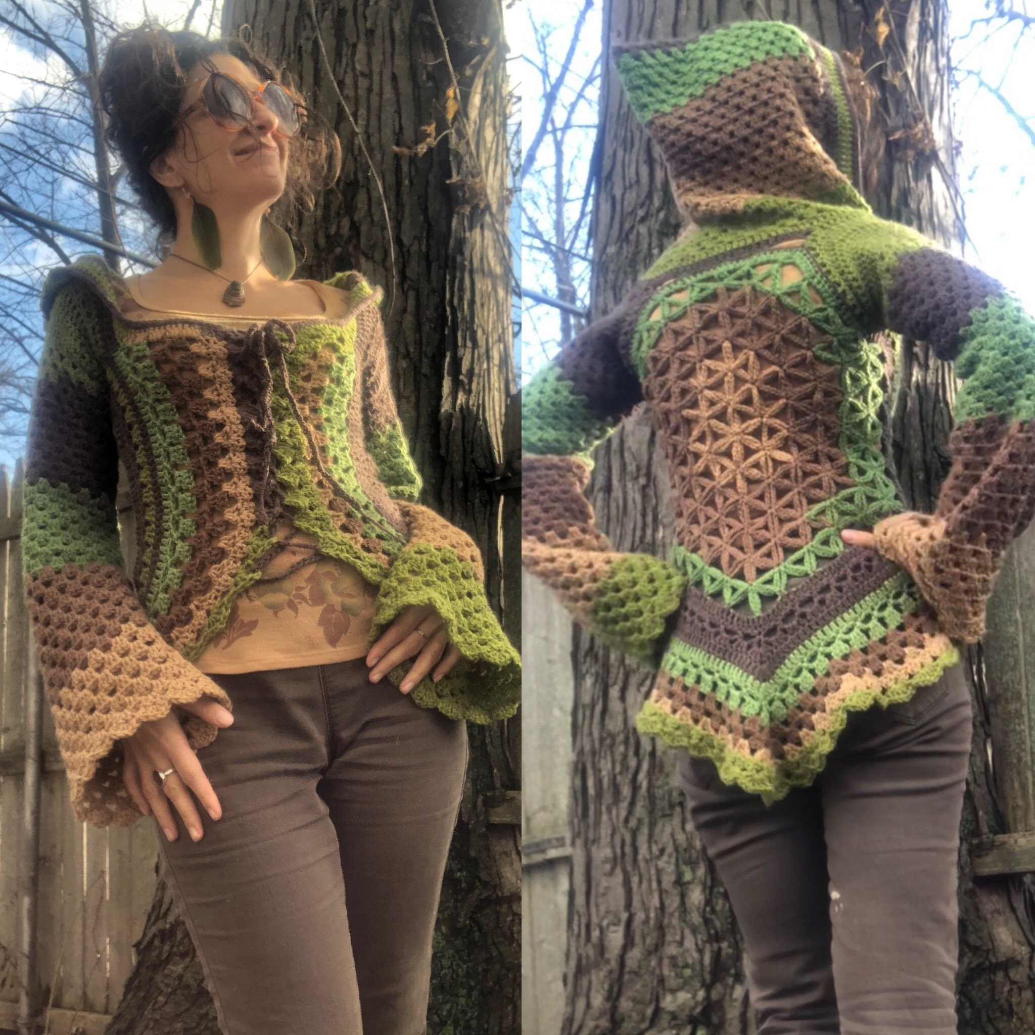 Flower of Life Hooded Jacket Crochet Pattern Fae Vest Etsy