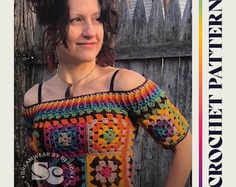 Crochet Pattern: Retro Granny Square Crochet Sweater/Crop Top, PDF download