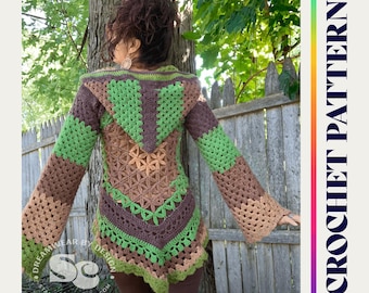 Crochet Pattern: Flower Of Life Hooded Jacket, Fae Vest, PDF download, Oversized Hood, Bohemian Clothing, Boho Clothes,Hippie