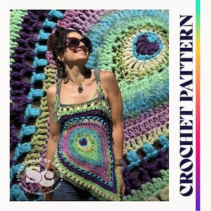 Peacock top crochet pattern, festival top, bohemian top, wearable art, OOAK, crochet halter top, womens crochet top