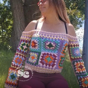 Retro Granny Square crochet sweater/croptop pattern image 3