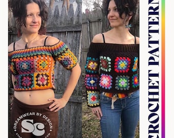 Retro Granny Square crochet sweater/croptop pattern