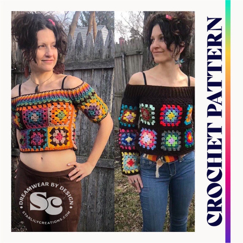 Retro Granny Square crochet sweater/croptop pattern image 1