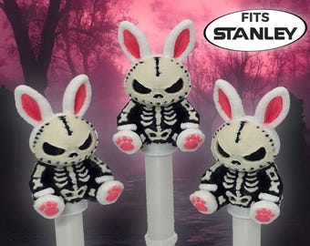 Adorno para pajitas con forma de conejito esqueleto - 10 mm u 8 mm - ¡Compatible con vasos Stanley y la mayoría de vasos térmicos!