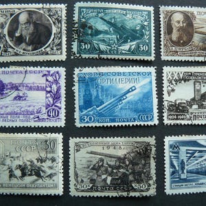 Lote de 9 sellos postales antiguos de la URSS 1947-49