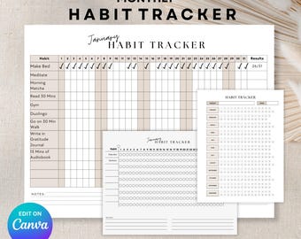 Printable Habit Tracker, Monthly Habit Tracker Printable Landscape, Editable Routine Tracker, Daily Habit Tracking Checklist, A4/Letter