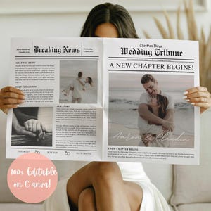 Wedding Newspaper Template with photo Newspaper Wedding Personalized Wedding Program Template, Editable Wedding Newspaper, Wedding Timeline