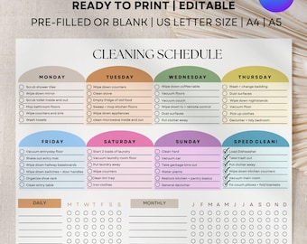 ADHD Cleaning Schedule: Editable Chore Chart Planner (Digital Download)