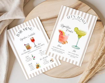 Signature Drink Sign Template, Wedding Bar Menu Sign, Signature Cocktail Sign, His and Her Drinks, Editable Bar Menu, Wedding Drink Menu