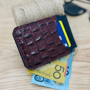 Billetera con clip para billetes Phantom-1 negra / Cuero de vaca de primera calidad con relieve de cocodrilo / Cuero de grano completo / Hecha a mano / El mejor regalo de Navidad para él
