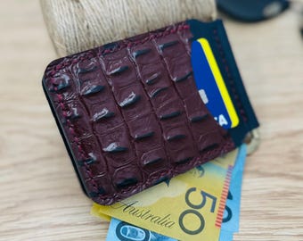 Crocodile Embossed Leather Money Clip Wallet | Handmade