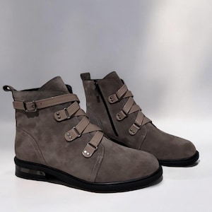 Handmade Women&#39;s Genuine Suede Mink Leather Lace-Up Boots | Comfortable & Stylish Daily Winter Ankle Boots | K.175-010