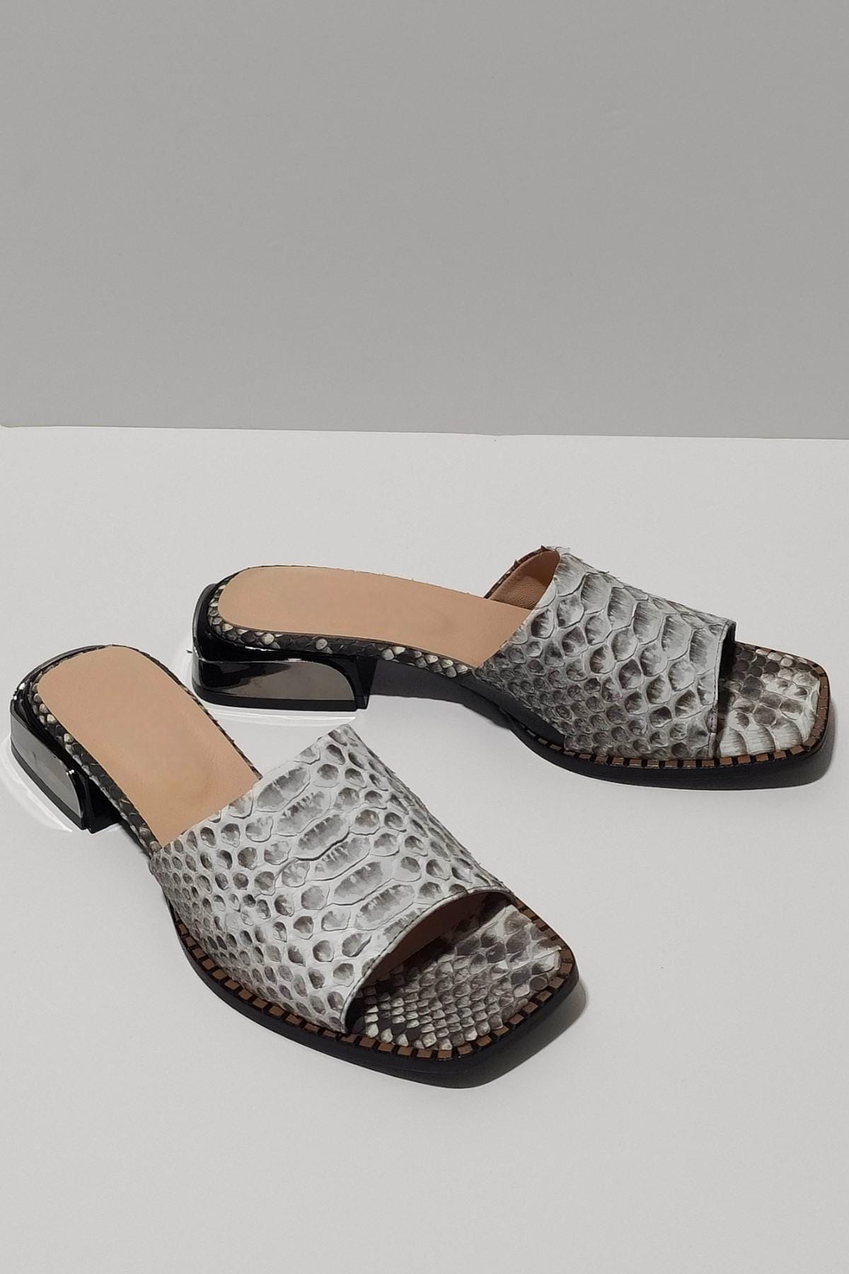Women's Genuine Black Python Leather Slide Sandals