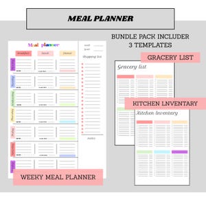 Meal Planner Printable | Weekly Food Diary , Shopping List | Meal Tracker for Healthy Eating & Organized Meal Planning