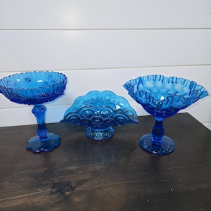 Vintage Blue Glass Fenton LE Smith