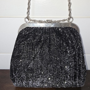 Vintage Black and Silver Metallic Evening Bag, 60s