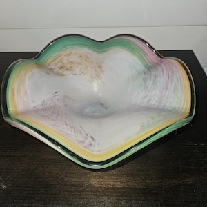 Glass Hand Blown Vintage Murano Pastel Swirled Bowl