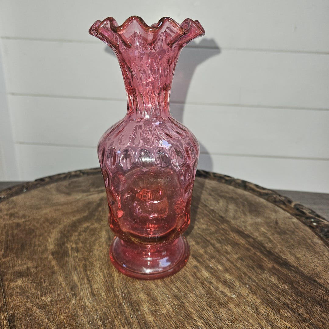 Retro Raspberry Ruffle Tin Raspberry/pink Coin Dot Pattern With Ruffled Top Vase, Vintage - Etsy