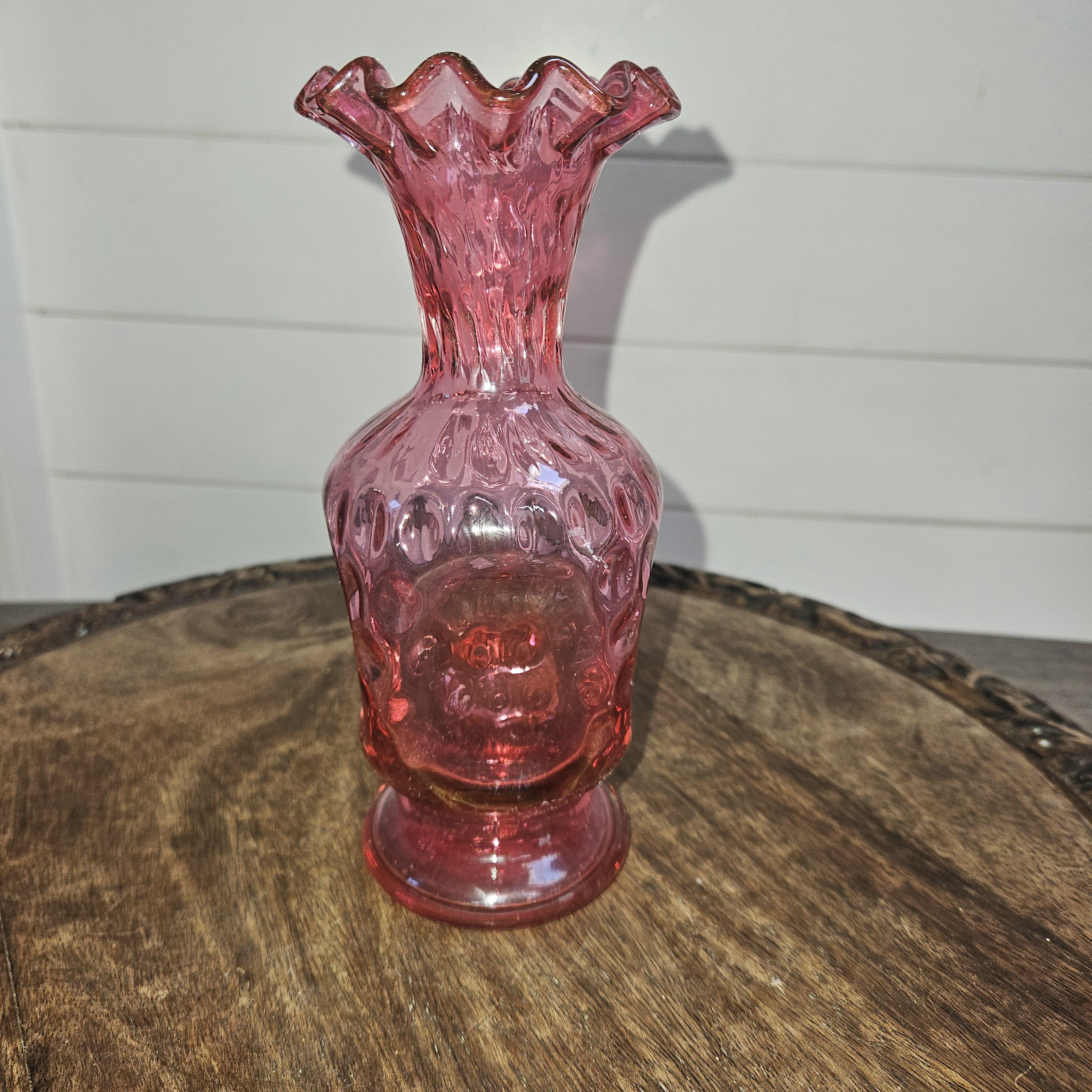 Raspberry Ruffle Retro Signs Raspberry/pink Coin Dot Pattern With Ruffled Top Vase, Vintage - Etsy