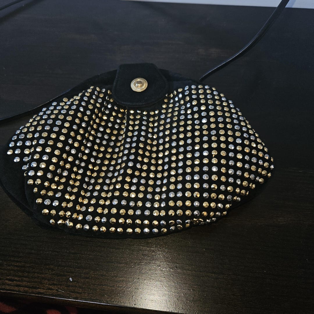 Vintage Studded Gold And Silver Black Bag Art Deco Y2K 80s 90s Etsy vintage-studded-gold-and-silver-black-bag-art-deco-y2k-80s-90s-etsy